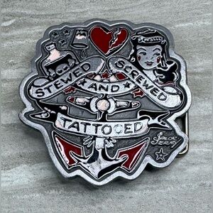 NEW Y2K Sailor Jerry Screwed Stewed & Tattooed Pewter Belt Buckle Vintage
